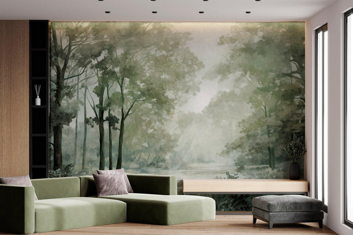 Papier peint Forêt vert sauge