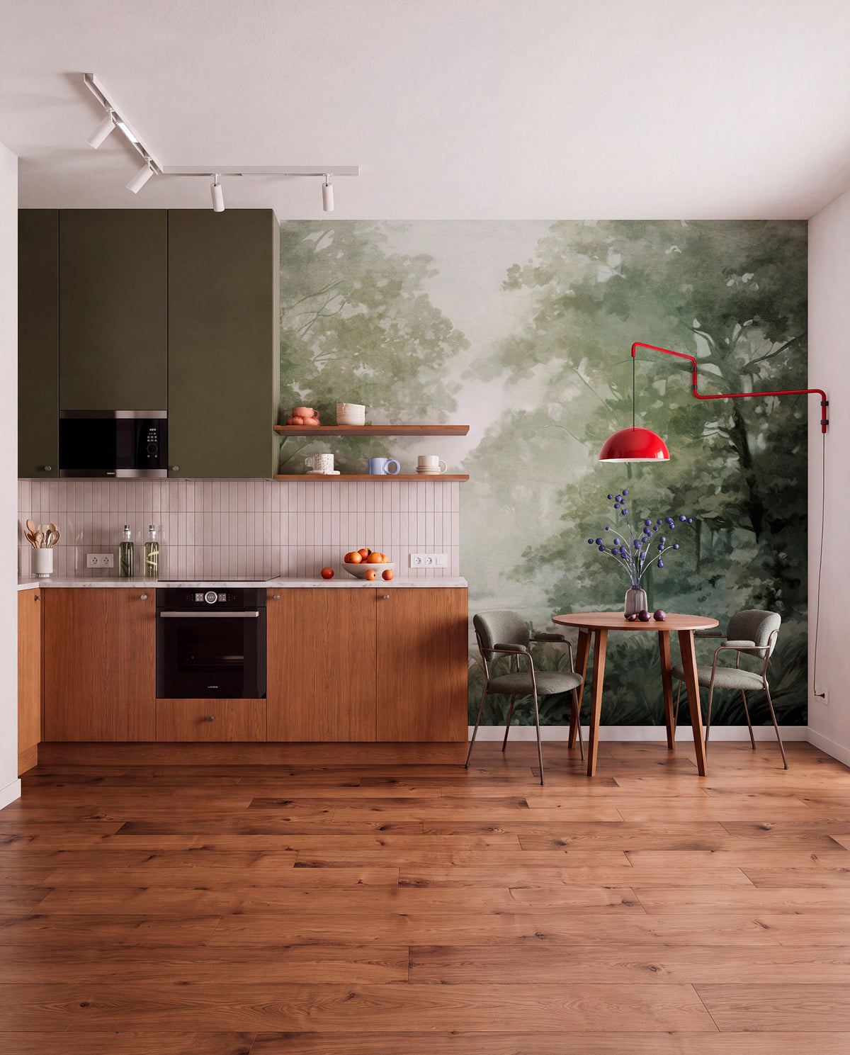Papier peint Forêt vert sauge