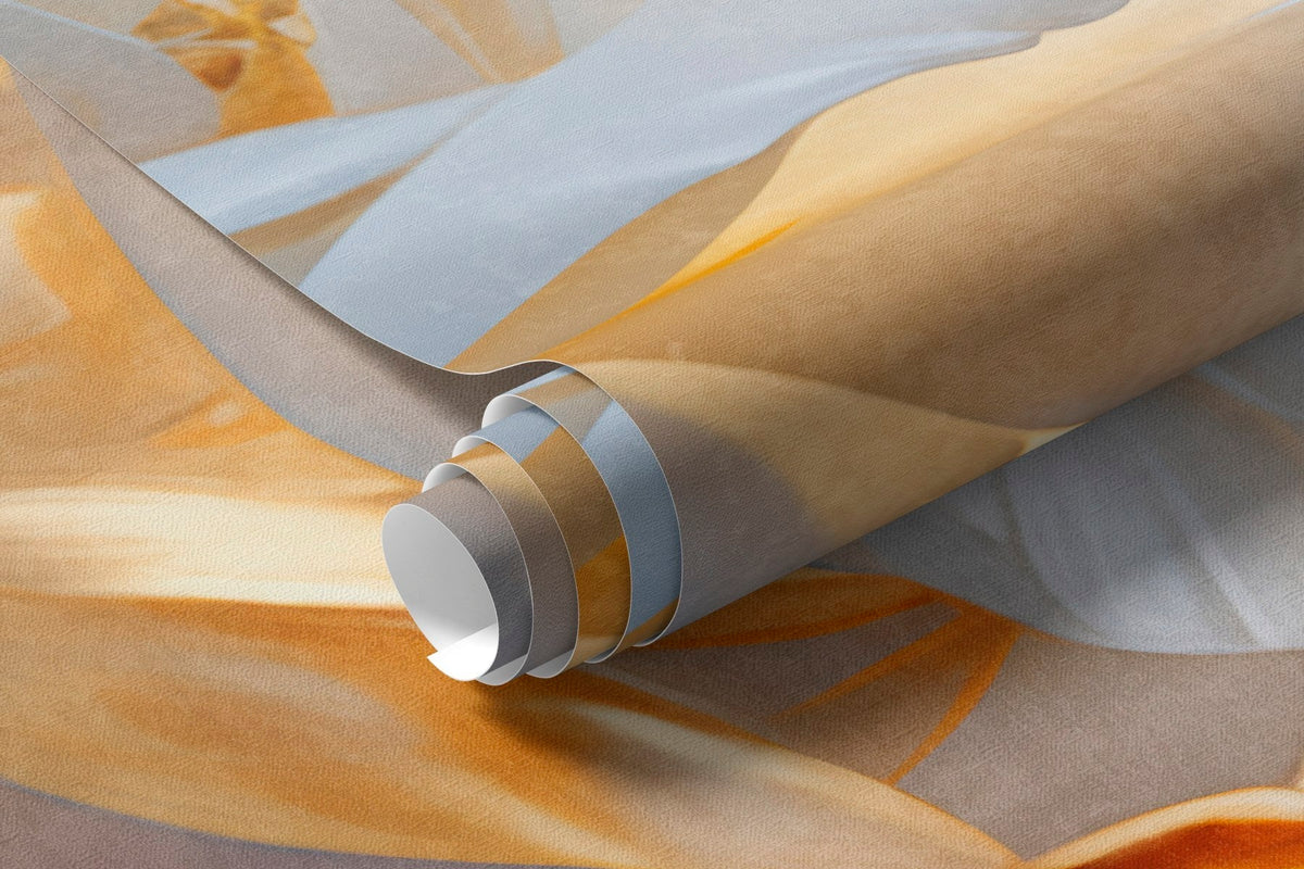 Papier peint Roses blanches, tiges dorées