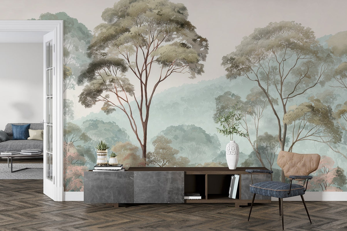 Papier peint Arbres dans la brume du matin