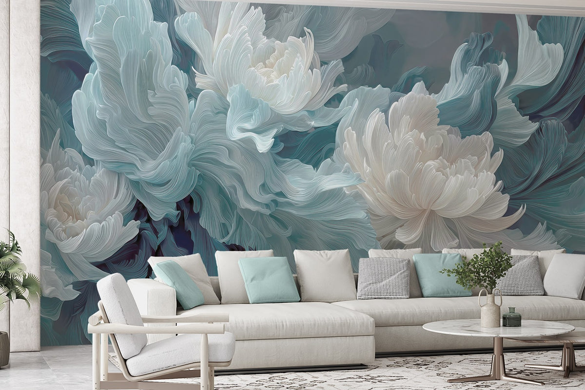 Papier peint Fleurs bleues sur fond pétrole
