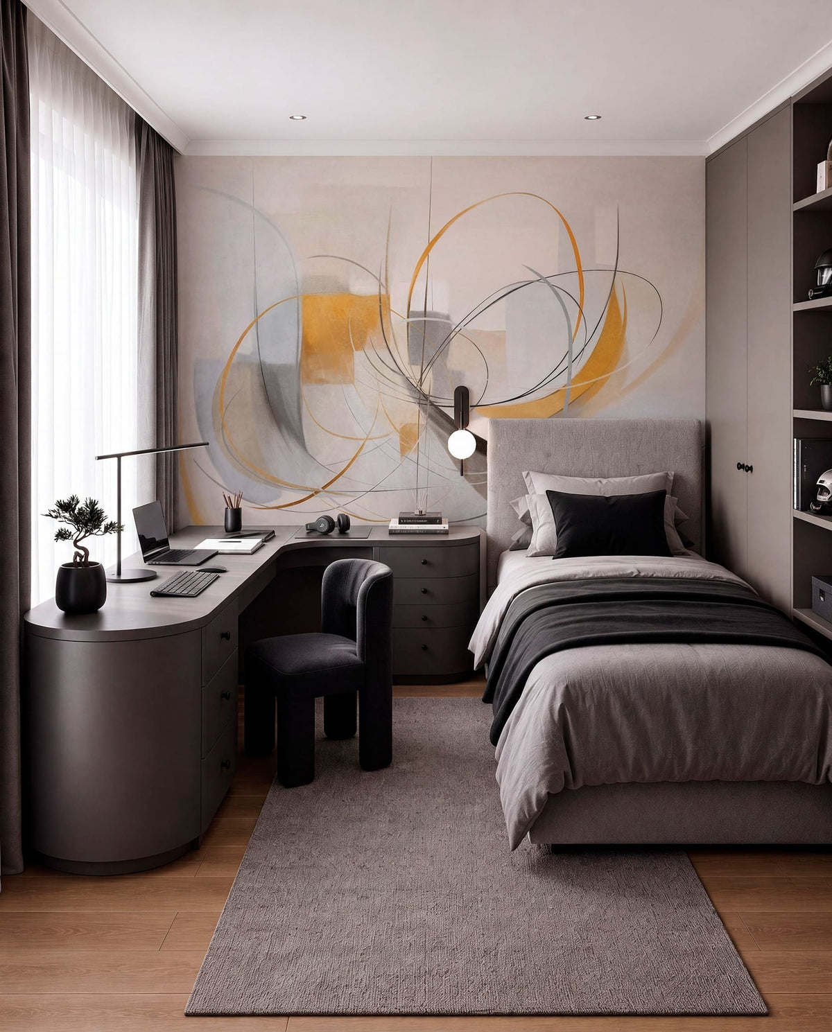 Papier peint Lignes amples en ocre