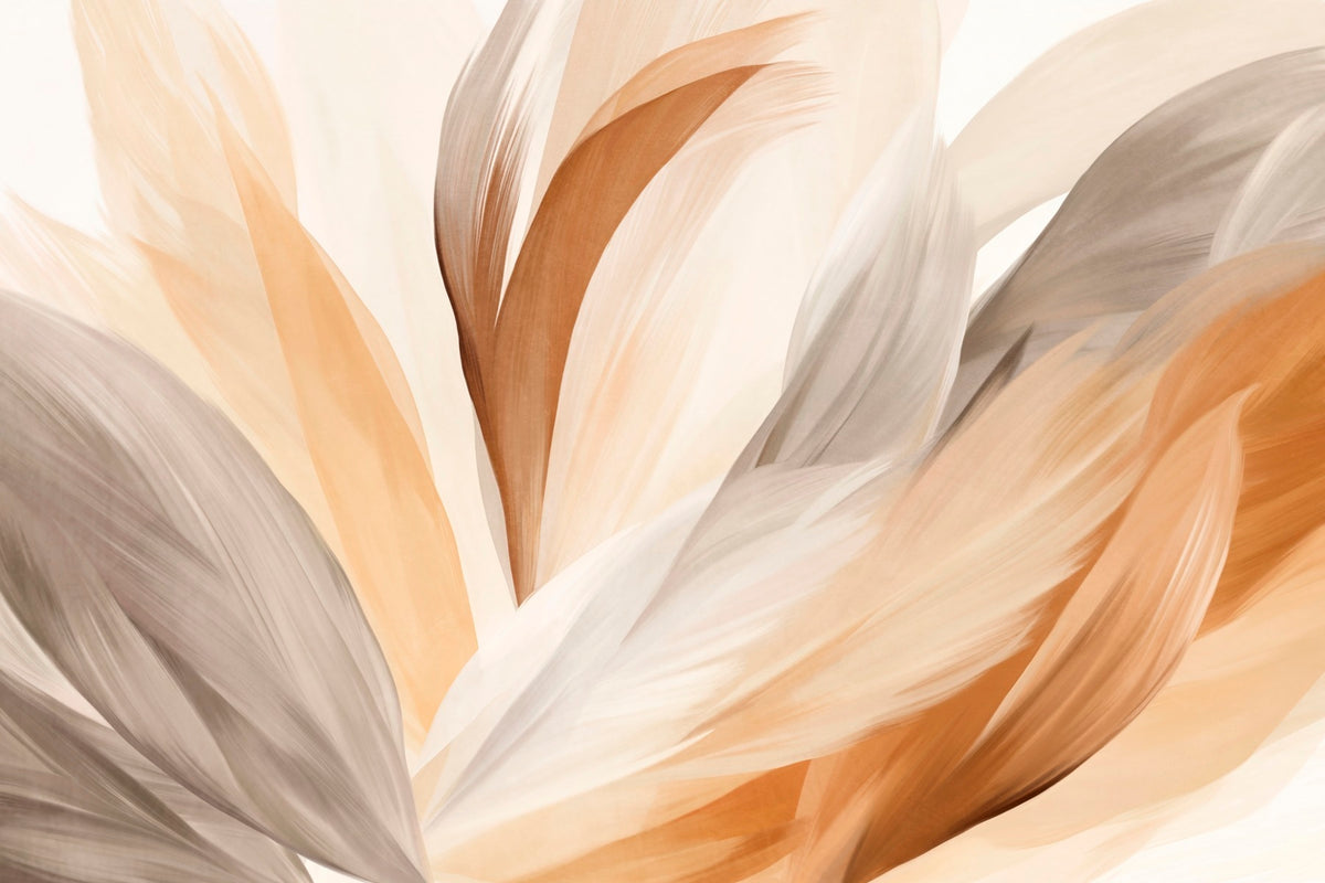 Papier peint Plumes en strates ocre — mise en situation