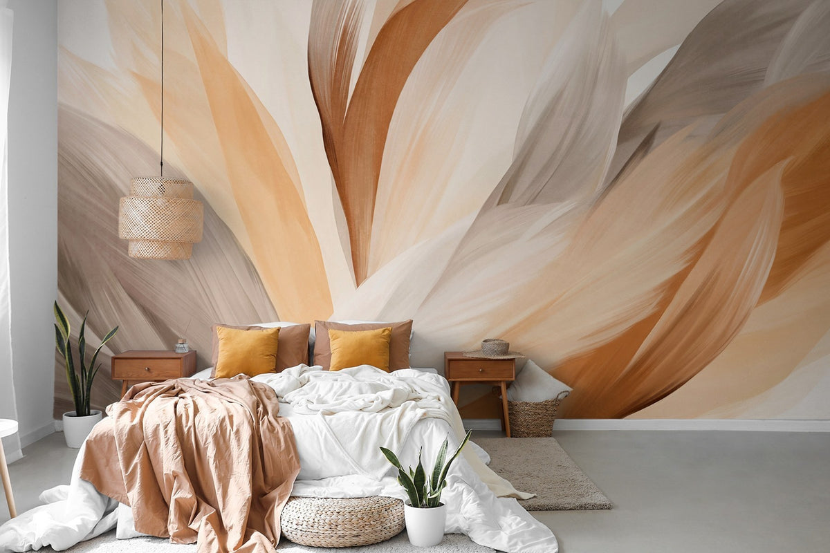 Papier peint Plumes en strates ocre