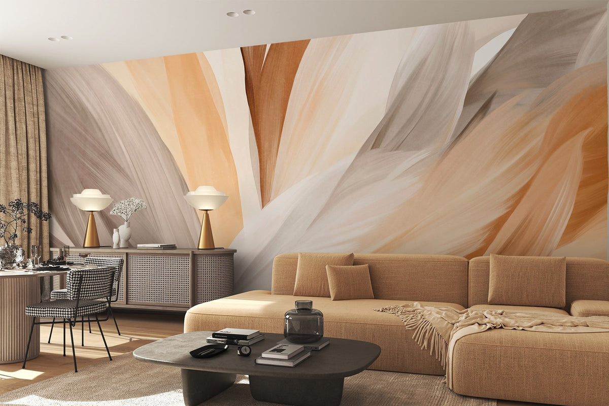 Papier peint Plumes en strates ocre