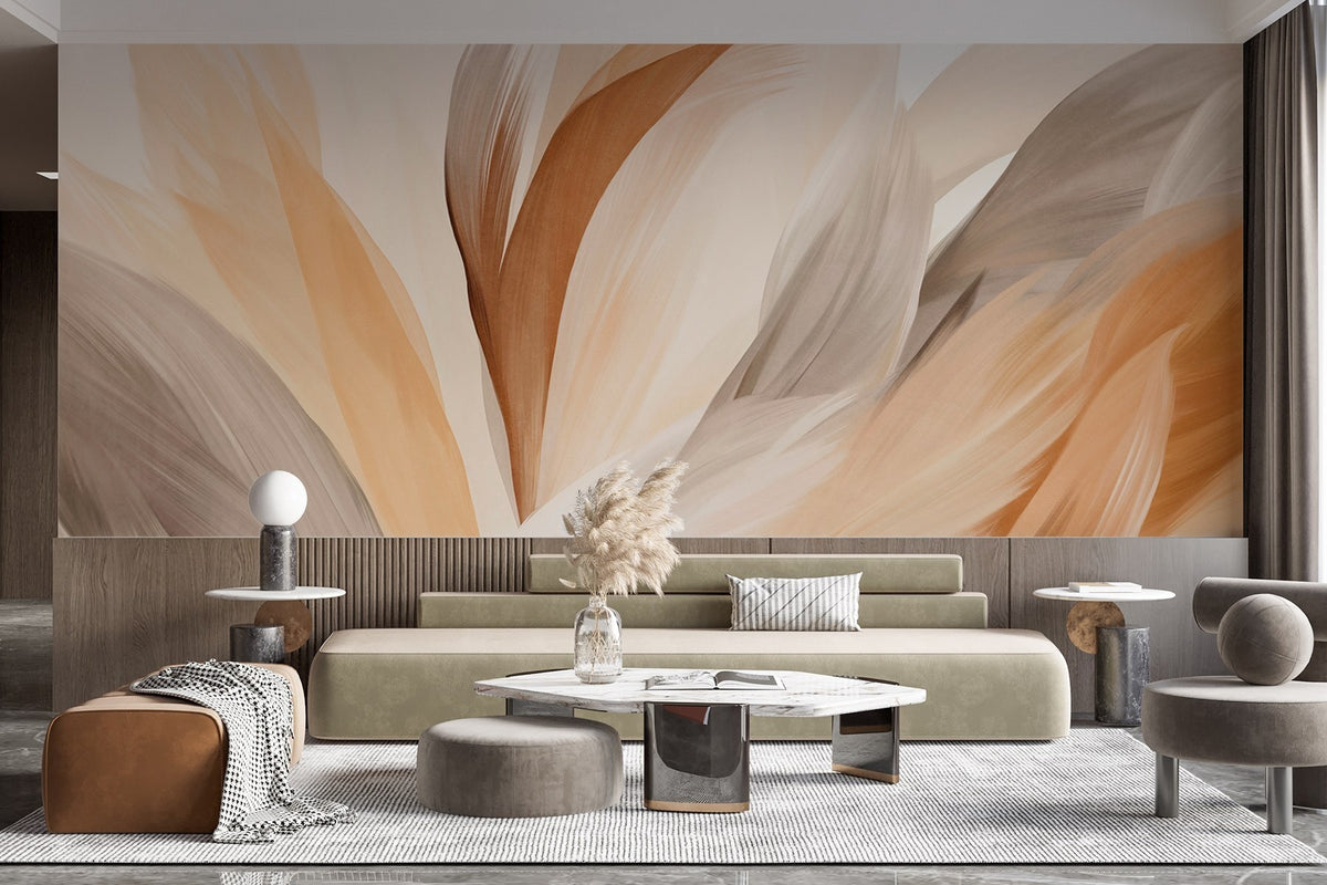 Papier peint Plumes en strates ocre