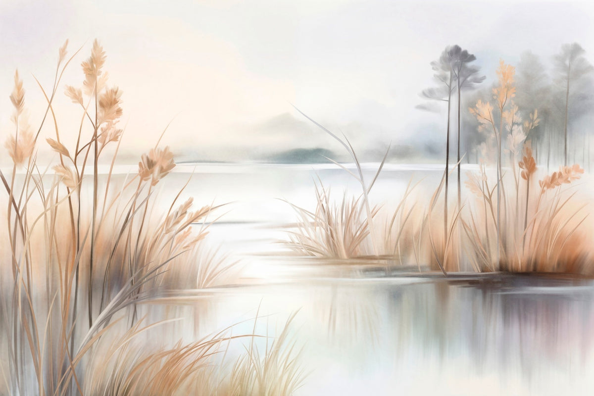 Papier peint Le lac derrière les roseaux