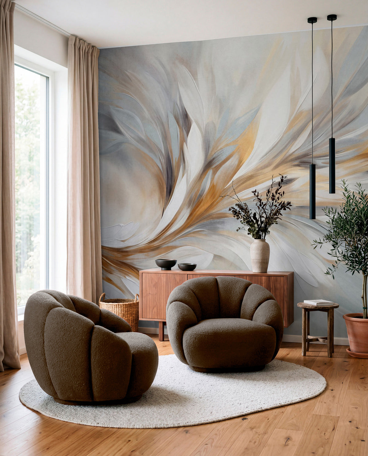Papier peint Touches ambre et argent