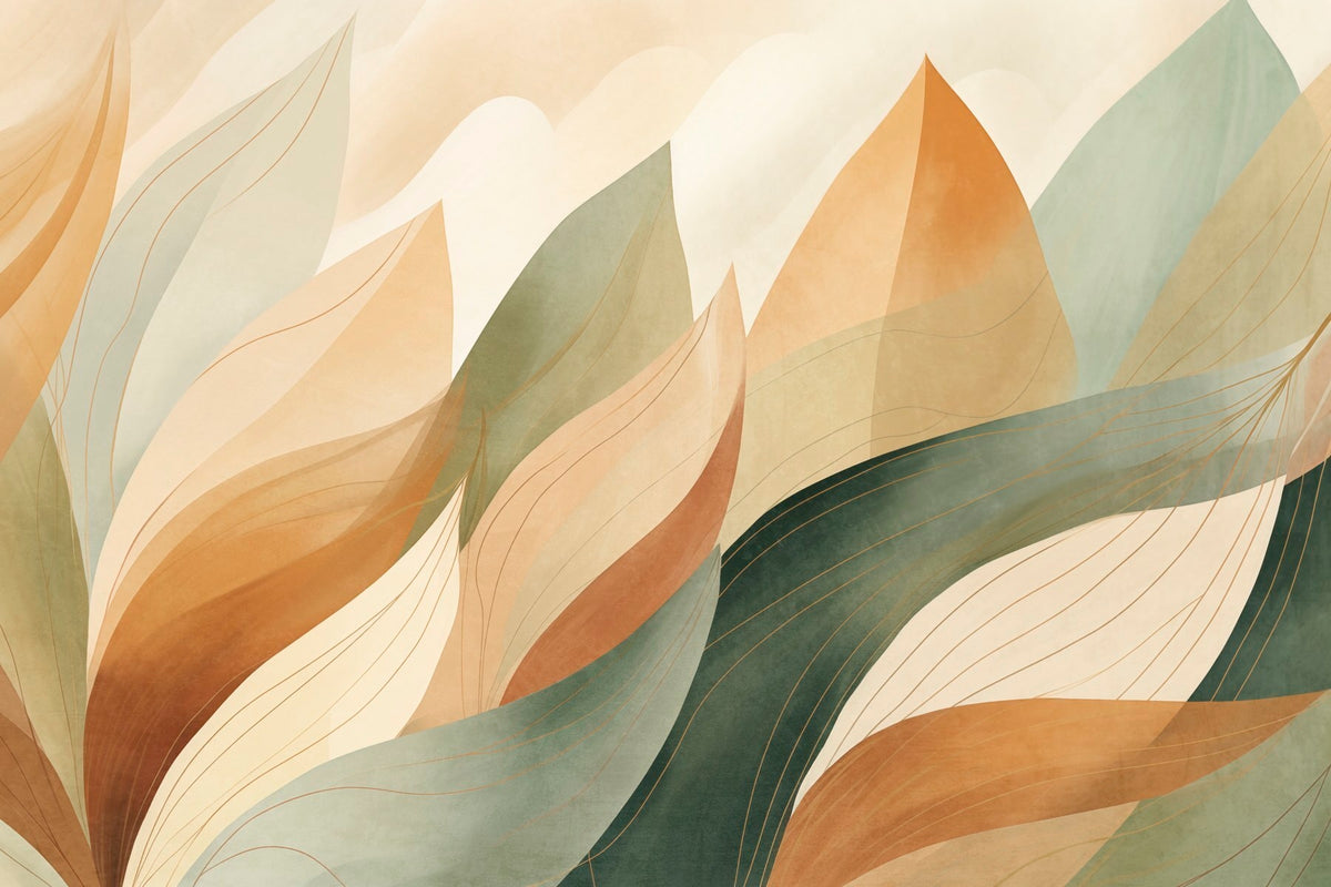 Papier peint Feuilles ocre et mousse — mise en situation