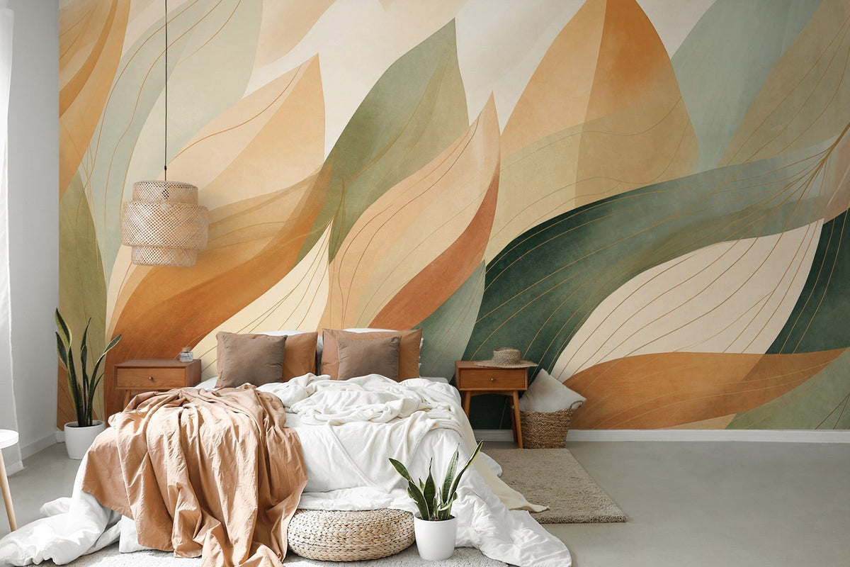 Papier peint Feuilles ocre et mousse