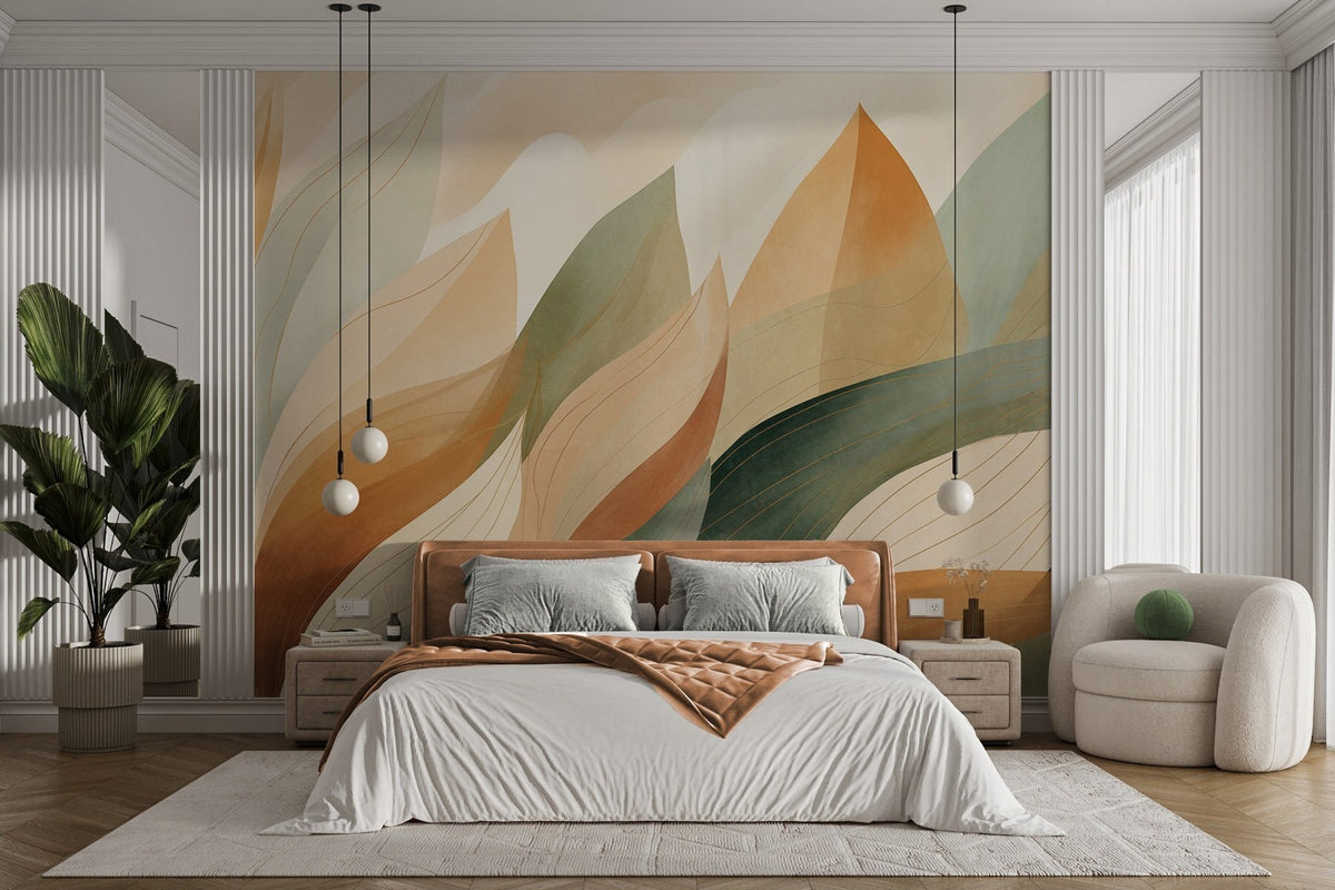 Papier peint Feuilles ocre et mousse