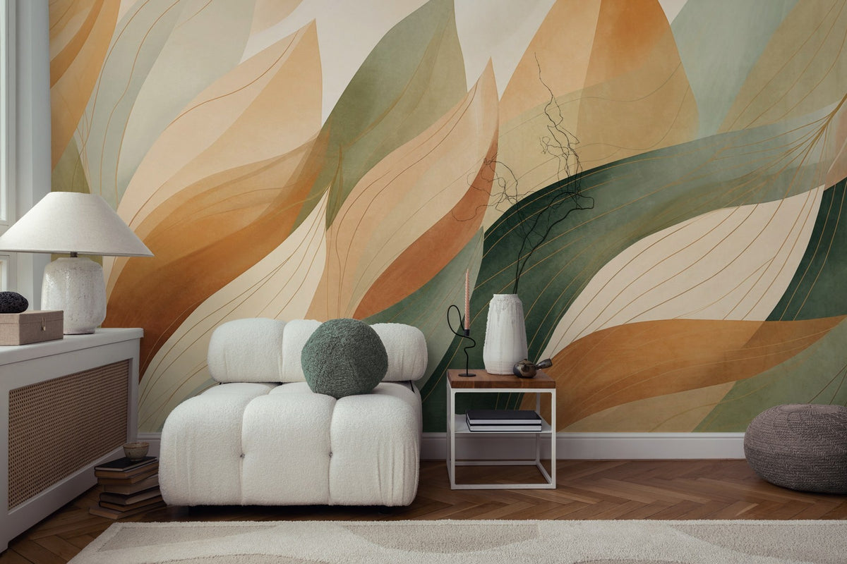 Papier peint Feuilles ocre et mousse