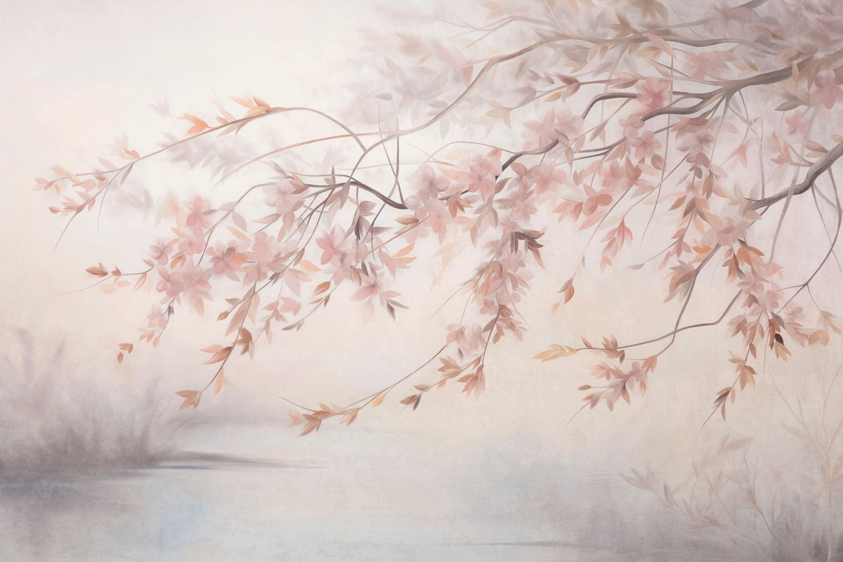 Papier peint Branches rose poudré