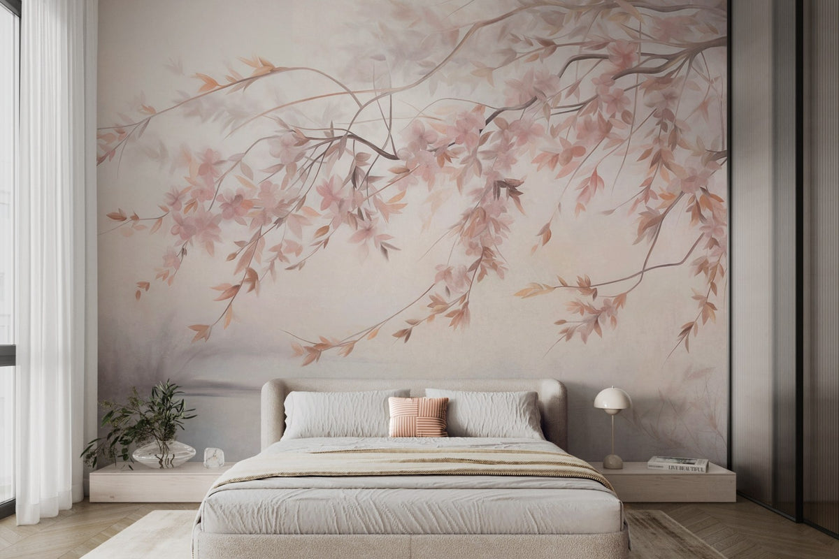 Papier peint Branches rose poudré