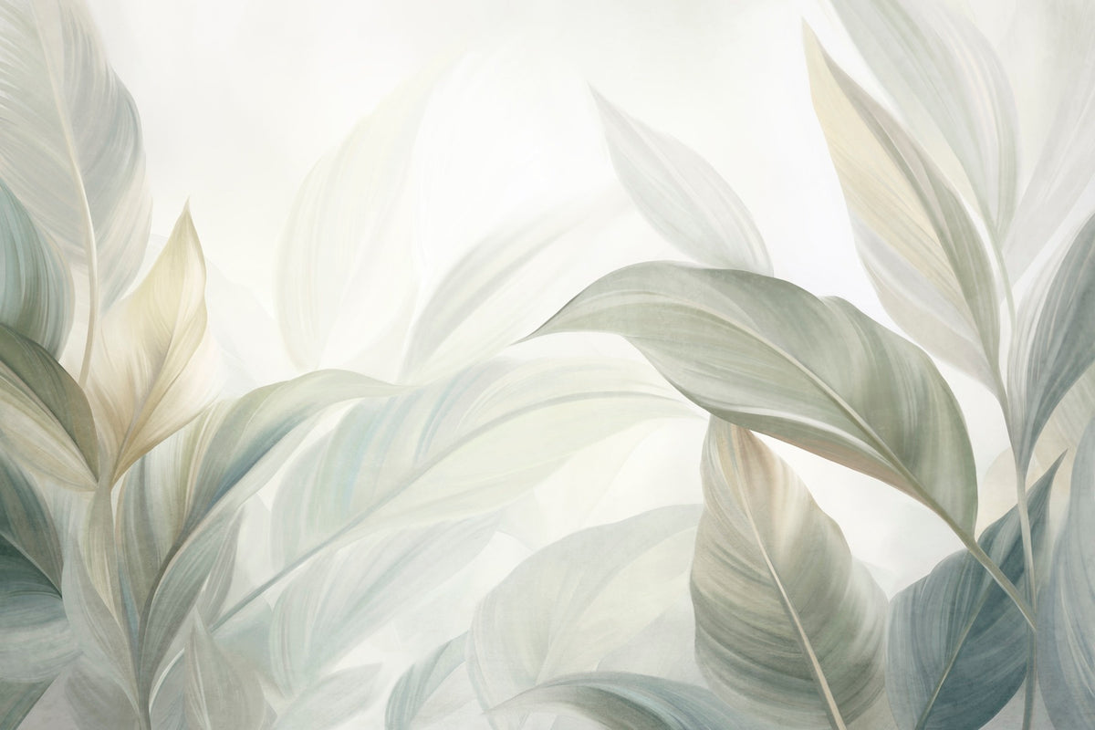 Papier peint Feuilles vert sauge
