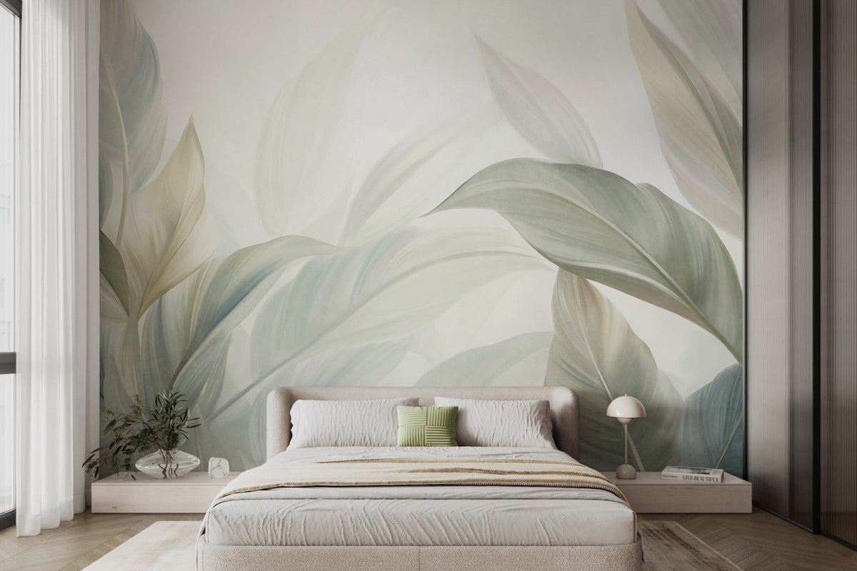 Papier peint Feuilles vert sauge