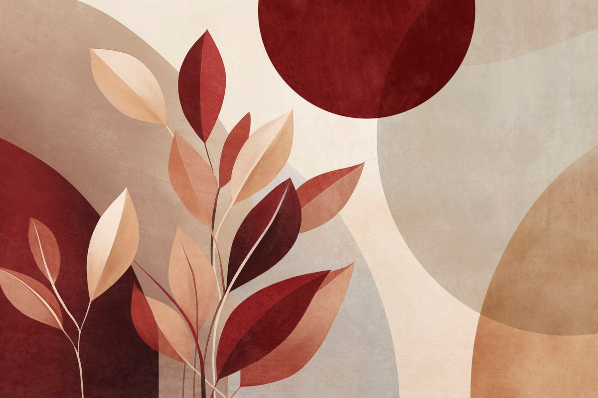 Papier peint Collage de feuilles bordeaux