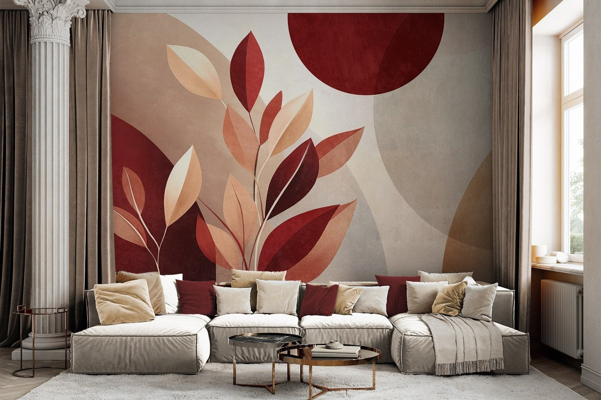 Papier peint Collage de feuilles bordeaux