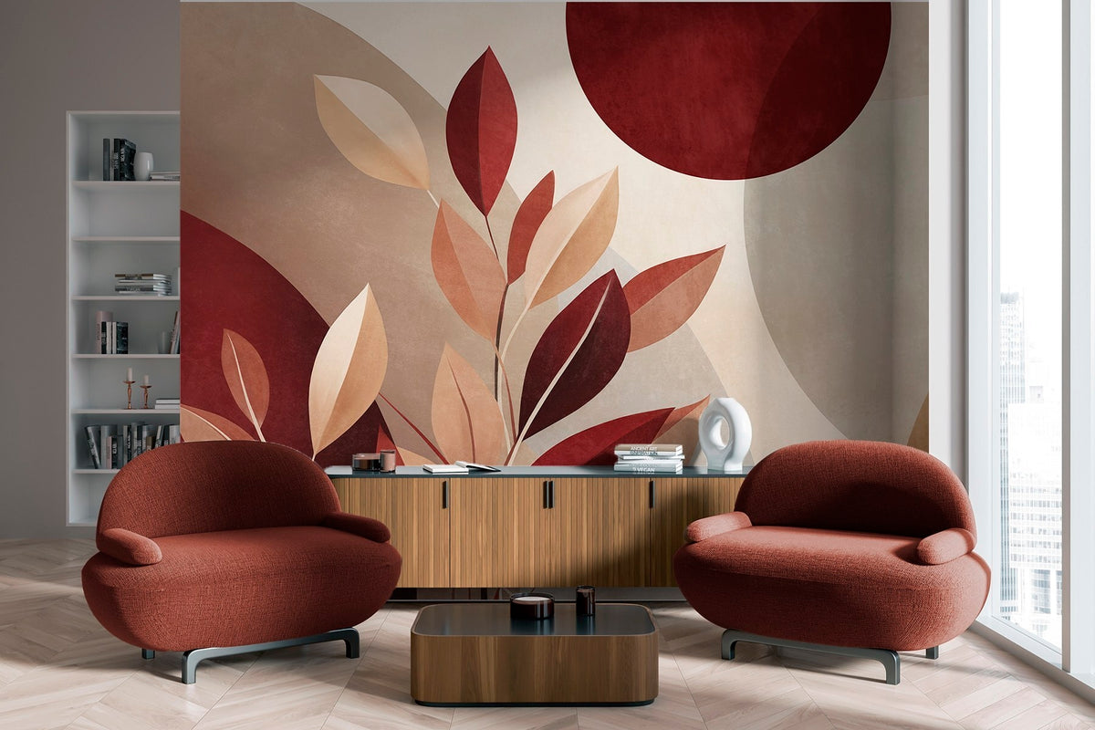 Papier peint Collage de feuilles bordeaux