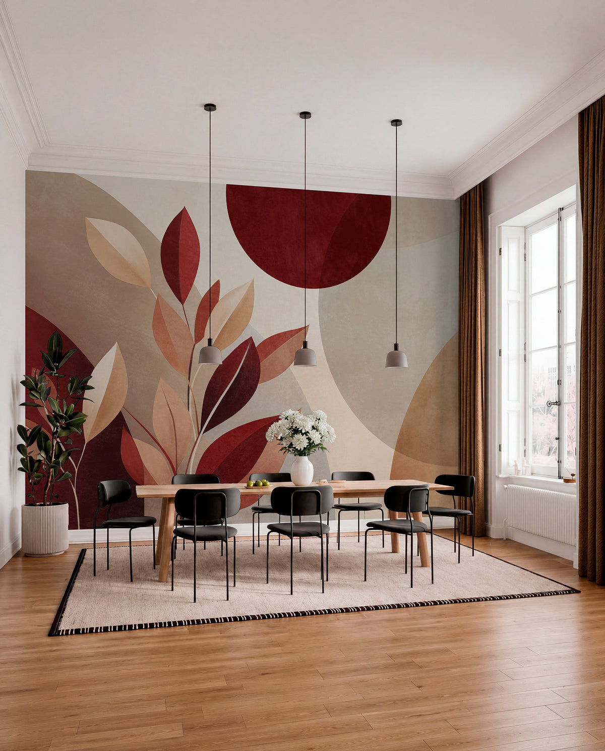 Papier peint Collage de feuilles bordeaux