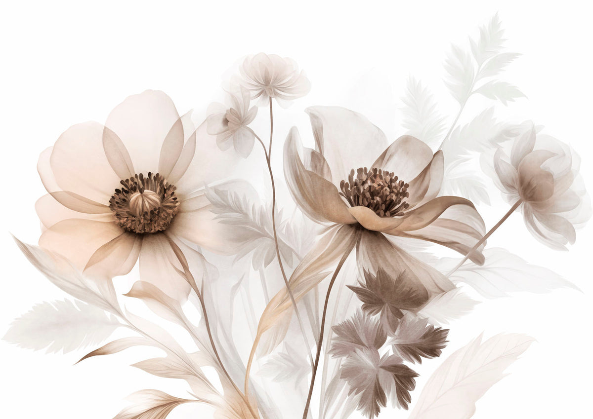 Papier peint Étude florale sépia