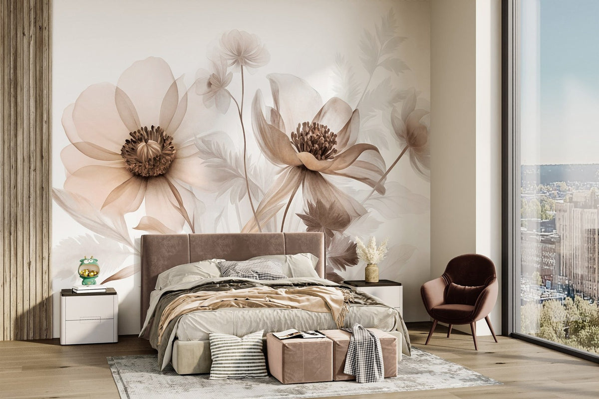 Papier peint Étude florale sépia