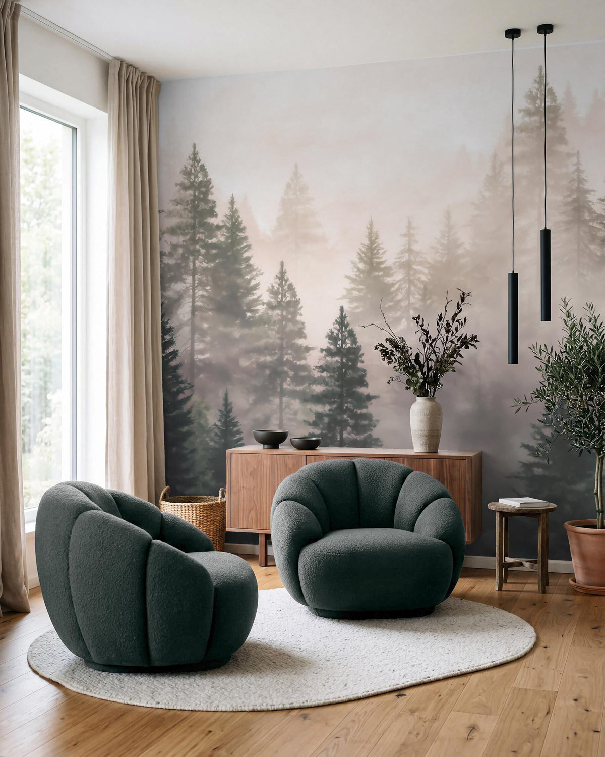 Papier peint Voile de brume en forêt