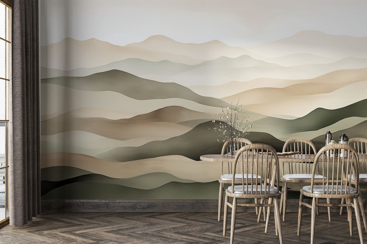Papier peint Crêtes en olive et sable